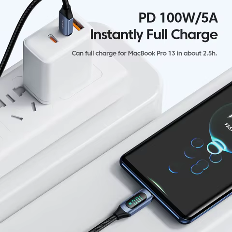 Toocki 100W USB C Cable for Samsung to 5A LED Digital Display High-Speed TypeC Wire for Xiaomi POCO Huawei USB Charger Data Cord 8 best sales samsung cable - №7