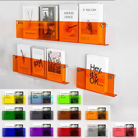 12 Color Acrylic Brochure Holder Wall Mount Magazine Rack Pamphlet Stand Floating Bookshelves Hang Display Literature Organizer 8 best sales acrylic magazine holder - №2