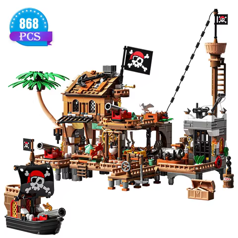 Pirate Ship Building Toys, Pirate Wharf Themed City Store Building Bricks Sets for Boys Age 8-12,868 Pieces, Advent Calendar 8 best sales lego pirates - №5