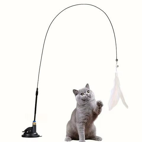 Cat Teaser Toy - Interactive Bell & Feather Wand - Long Suction Cup Pole for Exciting Playtime Adventures - Ultimate Cat Toy 10 best sales jump cat - №3
