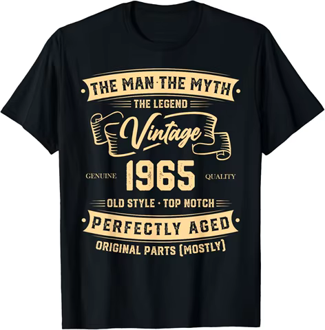 Vintage 60th Birthday Decorations Men Funny 1965 60 Birthday T-Shirt Custom Printed Graphic T Shirts Casual Camiseta Hombre 8 best sales 60th birthday gift - №6