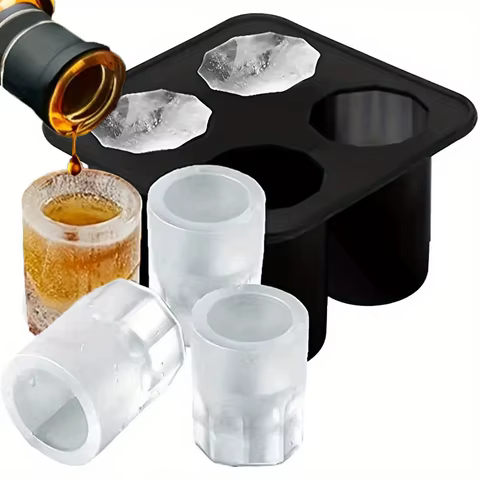 Silicone Ice Cube Mold Four Hole Press Ice Block Maker Creative Round Cup Shape Ice Molds for Whiskey Beer Bar Kitchen Tools 10 best sales ice cup mold - №2