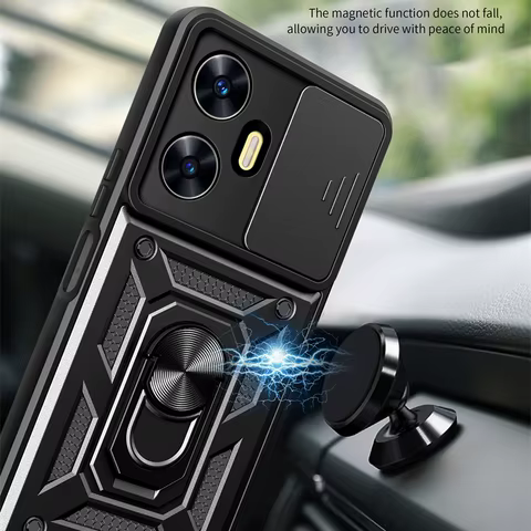 Armor Case For OPPO Realme C65 C67 C55 C53 C51 C35 C33 C35 Cover Lens Protection With Ring Magnetic Holder Coque Fundas 8 best sales realme c33 case - №3