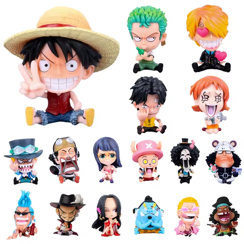 14 Styles Anime One Piece Zoro Luffy Sanji Sitting Figure Toys Robin Nami Brook Chopper 8.5CM PVC Q Version Car Decoration Model 10 best sales one piece brook - №2