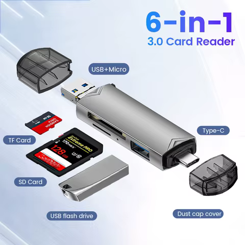6 in 1 Card Reader USB3.0 to Type C Micro USB Universal OTG Adapter Multifunctional adapter SD TF High-speed transmission 10 best sales ipod nano 3 - №4
