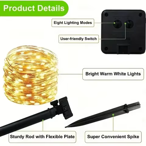 Fairy Lights Solar Garden Lights String Lights with 8 Modes Waterproof Wire Lights for Patio Yard Trees Christmas Party 8 best sales large outdoor christmas decorations - №1
