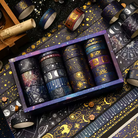 20 Rolls Vast Universe Washi Tape Set Galaxy Star Moon Gold Silver Stamping Adhesive Masking Tapes Decoration Stickers A7603 8 best sales washi tape gold - №3