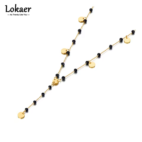 Lokaer Bohemia Style Stainless Steel Choker Necklace Bracelet Earrings Sets For Women Girls Black Crystal Chain Jewelry N21026 12 best sales watch choker - №4