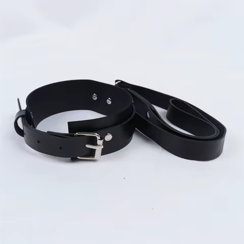 Exotic Accessories of Bdsm Slave Bondage Leather Collar with Leash Belt Choker Necklace Animal Pet Accessories Adjustable Black 8 best sales bdsm neck - №8