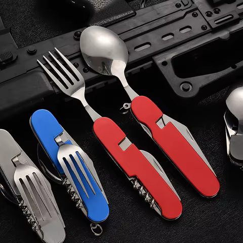 Tablespoon Set 4 In 1 Foldable Spoon Knife Fork Bottle Opener Stainless Steel Folding Pocket Kits Outdoor Tableware Set 10 best sales fork and spoon - №10