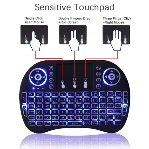 2.4G Air Mouse with Touchpad Keyboard i8 Arabic French Spanish Russian Backlit Mini Wireless Keyboard for PC Android TV Box 10 best sales macro keys - №3