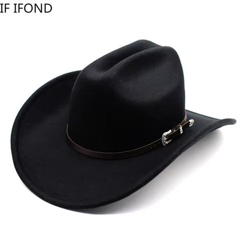 Vintage Western Cowboy Hat For Men's Gentleman Lady Jazz Cowgirl With Leather Wide Brim Cloche Church Sombrero Hombre Caps 12 best sales cowboy hat band - №2