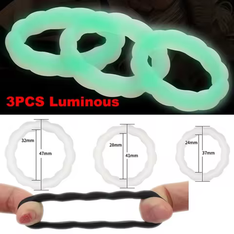 Cock Rings 3PCS Flash In The Night Lock Durable Silicone Penis Ring Sex Toys for Men Male Delay Ejaculation Scrotum Lock Ring 10 best sales male torture - №7