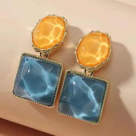 Women Round Square Crystal Stone Drop Earrings Pink Orange Olive Blue Bright Colorful Glass Stone Dangle Earrings Trendy Jewelry 6 best sales gemstone earrings - №5