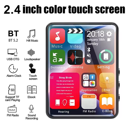 2.4-inch touchscreen MP3 player Built-in 4GB Bluetooth MP4 player Memory expansion, audio recording, FM radio, video playback. 8 best sales playback - №7