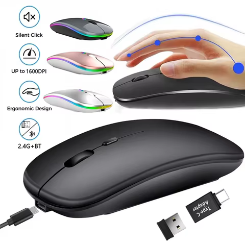 Rechargeable Wireless Mouse Bluetooth-compatible 2.4GHz Dual Modes Computer Mice with Nano Receiver for PC Laptop Macbook 6 best sales lenovo tab p12 pro - №4