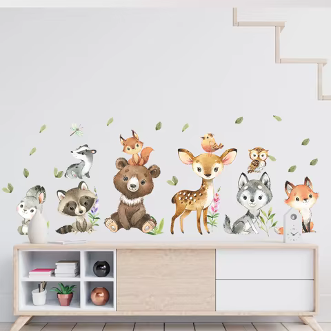2pcs Cartoon Rabbit Bear Deer Animal Wall Stickers for Children's Room Kids Room Decor Bedroom Living Room Nursery Wall Decals 12 best sales deer head wall decor - №11