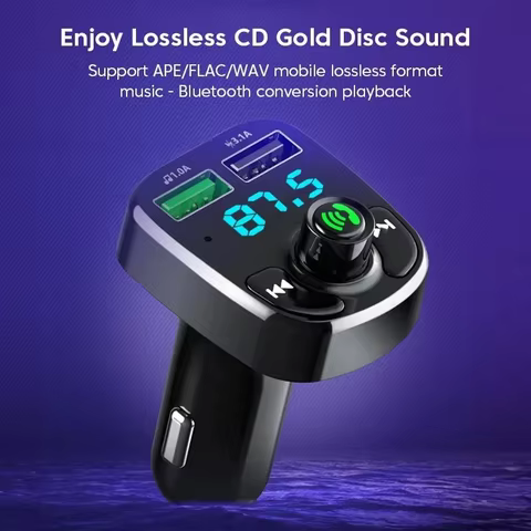 LED MP3 Car Bluetooth FM Hands-Free Bluetooth-compaitable 5.0 Transmitter 3.1A QC3.0 PD Type C Dual USB Car Charger 10 best sales usb type c wireless adapter - №7