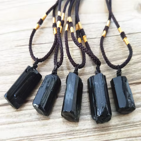 Black Tourmaline Pendant Rough Stone Natural Stone Necklace Ornament Crystal Thick Black Healing Energy Jewelry Gift 12 best sales tourmaline necklace - №3