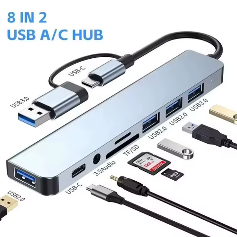 Type C HUB USB HUB USB 3.0 USB 2.0 TF / SD 5 Port Multi Splitter OTG For Lenovo HUAWEI Xiaomi Aluminum Alloy USB 3.0 Hub for PC 10 best sales usb 3.0 otg - №3