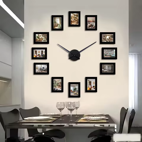 Creative Black Photo Frame Wall Clock DIY Album Clock Living Room Bedroom Decoration Photo Wall Hanging Anniversary Album 6 best sales wall clock black - №5