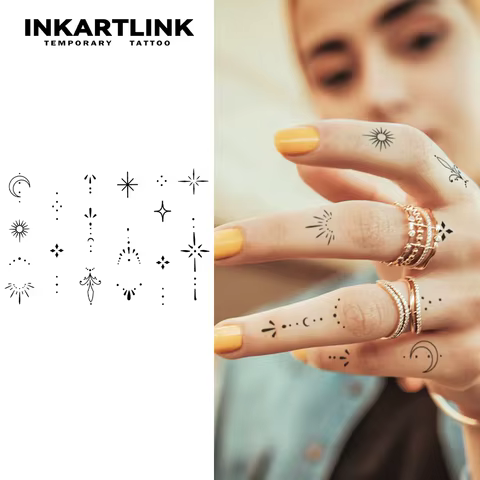 Henna Finger Tattoo (2) temporary tattoo sticker, waterproof magic tattoo, lasts to 15 days fake tattoo, semi permanent tattoo 8 best sales henna stickers - №3