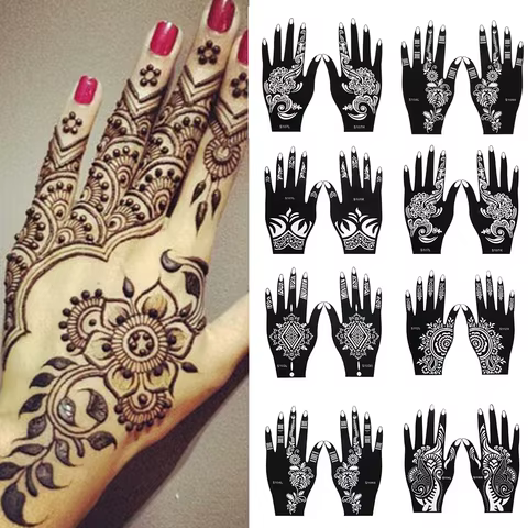 2025 New Professional Henna Stencil Temporary Hand Tattoo Body Art Sticker Template Wedding Tool Flower Tattoo Stencil 8 best sales henna stickers - №5