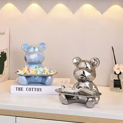 Ceramic Plating Geometric Bear Statue Piggy Bank with Storage Metal Tray Keys Cosmetic Storage Box Bookshelf Statue Decoration. 12 best sales large ceramic piggy bank - №6
