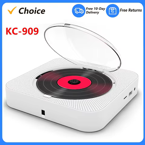 KC-909 Portable CD Player Built-in Speaker Stereo with Double 3.5mm Headphones Jack LED Screen Wall Mountable CD Music Player 8 best sales cute cd player - №8