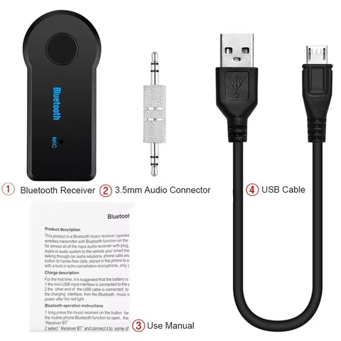 Aux Car Bluetooth 5.0 Receiver 3.5mm 3.5 AUX Jack Stereo Music Audio Car Transmitter Speaker Amplifier Wireless Adapter with Mic 6 best sales receptor duosat - №1