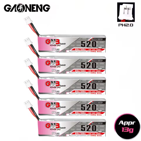 5PCS Gaoneng GNB 520mAh 3.8V 80C/160C 1S HV 4.35V Lipo Battery With PH2.0 Plug For Emax Tinyhawk Mobula7 LDARC TINY7 RC Parts 10 best sales battery emax - №9