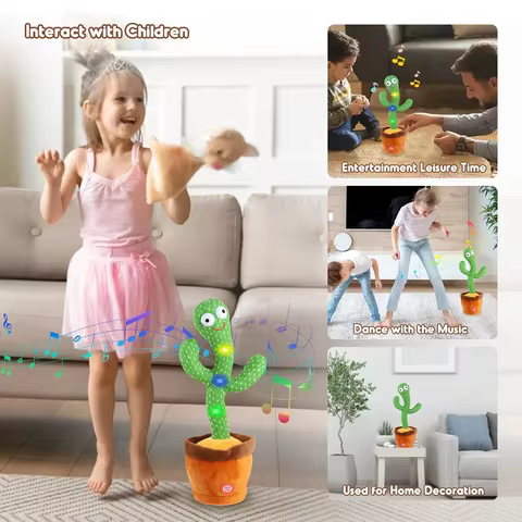 Rechargeable Dancer Cactus Glowing Dancing Electronic Plush Toys Can Sing Record Lighten for Baby Toy Education Funny Gift 8 best sales cactus dancing toy - №4