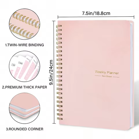 52 Weeks Weekly Planner Notebook A5 Undated Spiral Agenda Daily Student Schedules Journal Stationery Office School Supplies 8 best sales green notebook - №7