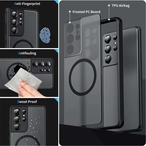Luxury Magsafe Wireless Charge Case For Samsung Galaxy S20 S21 S22 S23 FE S24 Plus S24Ultra Shockproof Matte Clear Back Cover 8 best sales bateria redmi note 7 - №5