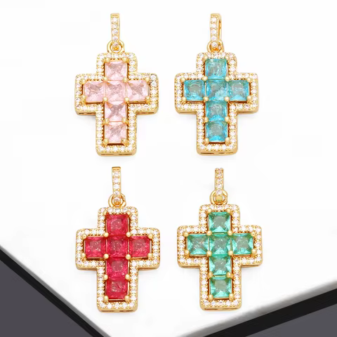 OCESRIO Trendy Multicolor Crystal Crucifix Necklace Pendant Copper Gold Plated Cross Jewelry Making Component Wholesale pdtb283 10 best sales coral pendant - №7