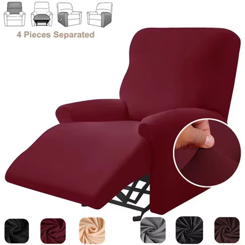 4pcs/set Solid Color Stretch Recliner Sofa Cover for Living Room Elastic Non Slip Armchair Covers All-inclusive Couch Slipcovers 10 best sales recliner cover - №2