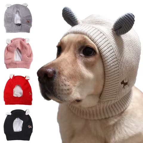 Quiet Dog Ear Muffs Noise Protection Pet Ears Covers Knitted Hat Anxiety Relief Winter Warm Earmuffs For Medium Large Dogs New 8 best sales dog ear noise protection - №2