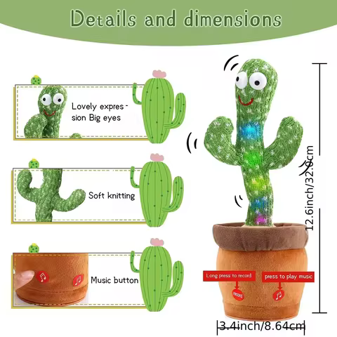 Dancing Talking Cactus Toys Birthday Present Dancing Cactus Electronic Plush Toy Home Decoration for Children Xmas Gifts 8 best sales cactus dancing toy - №3
