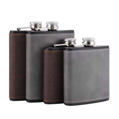 6/8oz Portable Hip Flask Brown Leather Covered Stainless Steel Flask for Alcohol Whiskey Flasks Man Gift 12 best sales alcohol pocket bottle - №5
