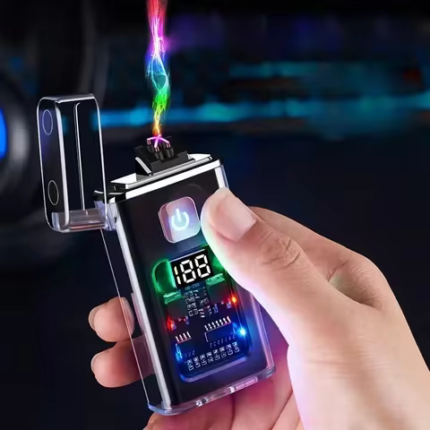 Stylish USB Rechargeable Electric Lighter Cool Windproof Dual ARC Plasma Lighters for Men Outdoor Camping Gadgets Fire Starter 12 best sales spinner lighter - №4