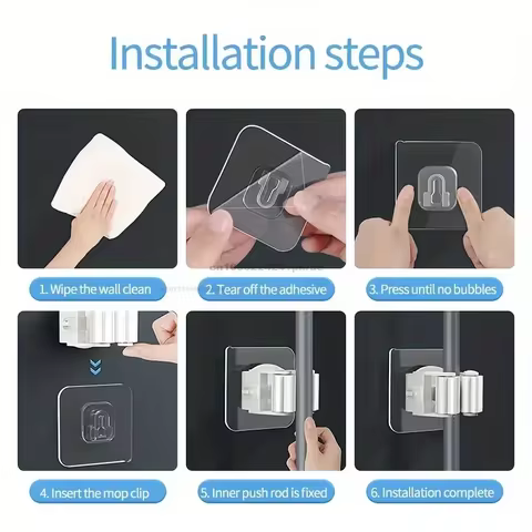 Self-adhesive Mop Holder Broom Stand Wall Mounted Mop Support Sweeping Brush Hook Storage Organizer Bathroom Kitchen Accessories 10 best sales garbage pail kids figure - №1