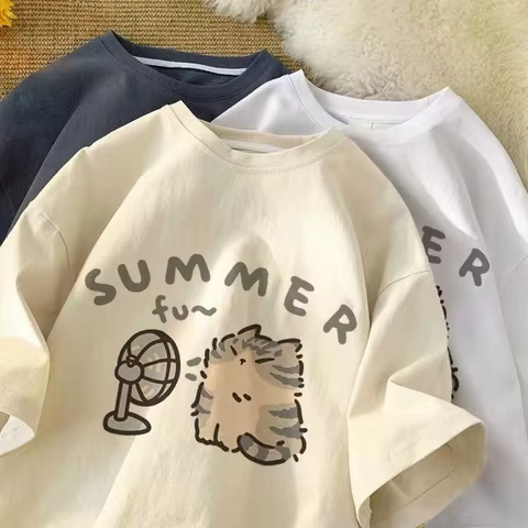Korean Version Retro Minimalist Printed Summer T-shirt Casual Loose Couple Thin Short Sleeves 12 best sales tiff necklace - №12