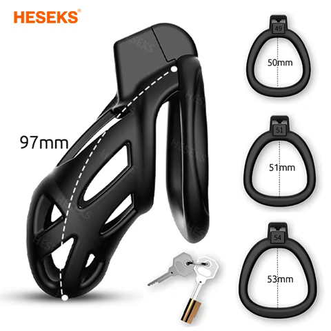 HESEKS 3D Print Male Chastity Cage Set Anti Off Lock Penis Ring Cock Cage Kit Trainer Sex Toys Shop Sissy Adult Goods For Men 8 best sales bdsm ball lock - №5