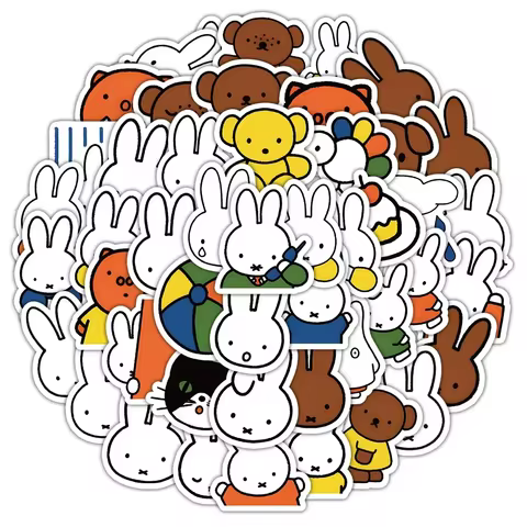 63Pcs Cartoon Miffy Stickers Cute Water Cup Computer Decorate Laptop Mobile Graffiti DIY Waterproof Sticker Children's Toys 10 best sales miffy sticker - №2
