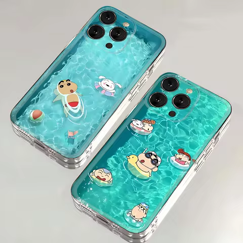 Funny swimming Crayons Shin-chans Phone Case For iPhone 16 15 14 13 12 11 Mini Pro Max X XR XSMax 7 8 Plus SE20 Transparent 10 best sales crayon shin chan iphone case - №2