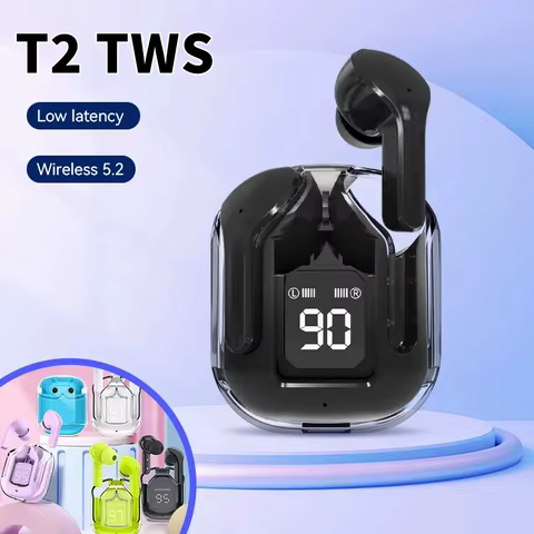 Original T2 Wireless Bluetooth Earphone Transparent HIFI Headphones LED Power Digital Display Stereo Sound Earphones for Xiaomi 8 best sales freebuds 5 - №6