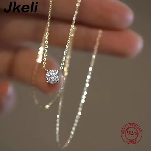 Jkeli S925 Pure silver 18k gold pendant Multi-functional single diamond necklace with six claws Zircon necklace for women gift 8 best sales diamond gold necklace - №2