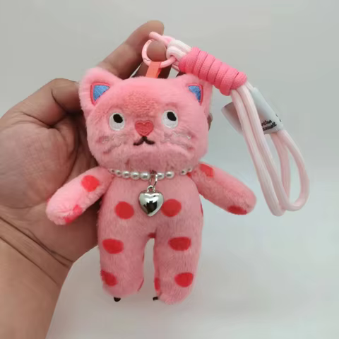 15cm Kawaii Pink Cat Plush Keychain Cute Cat Plush Pendant Soft Animal Keyring Car Key Buckle Accessories Girl women Bag Hanging 12 best sales pendant plush - №12