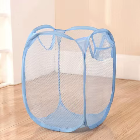 Folding Household Laundry Storage Basket Mesh Dirty Clothes Storage BasketToy Storage Bag Household Storage Bucket 10 best sales garbage pail kids figure - №2