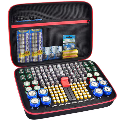 Battery Organizer Case Batteries Storage Holder Container with Tester Checker. Garage Organization Box 6 best sales reention battery case - №4